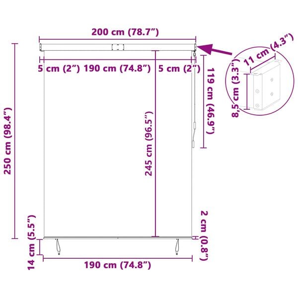 vidaXL Rollo Orange und Braun 200 x 250 cm Stoff und Aluminium