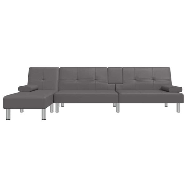 vidaXL Schlafsofa in L-Form Grau 255x140x70 cm Kunstleder