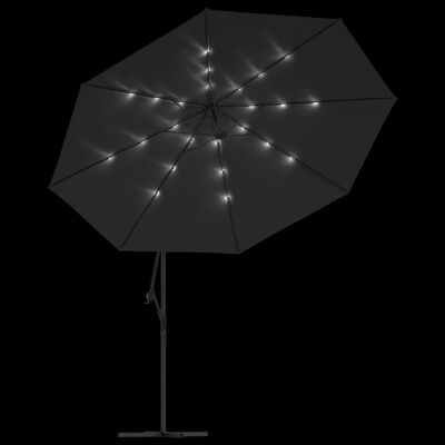 vidaXL Ampelschirm mit LED-Leuchten Schwarz 350 cm