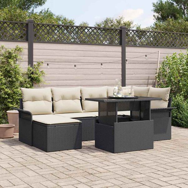 vidaXL Gartensofa-set mit Kissen 7 pcs Schwarz Poly-Rattan