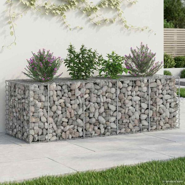 vidaXL Gabionen Hochbeet Silber 180 x 60 x 55 cm Verzinkter Stahl