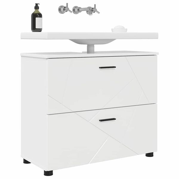 vidaXL Badezimmerschrank mit Speicher Hochglanz Wei&szlig; 76,5 x 35 x 64 cm