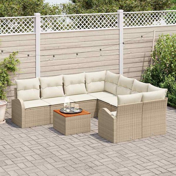 vidaXL Garten-Sofa-Set 9 pcs Beige Poly Rattan