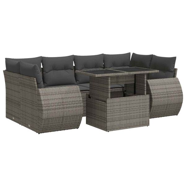 vidaXL 7-tlg. Garten-Sofagarnitur mit Kissen Grau Poly Rattan