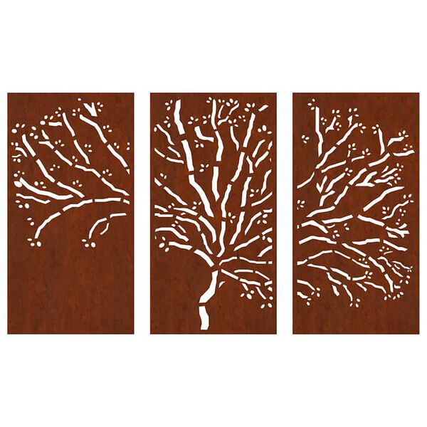 vidaXL 3-tlg. Garten-Wanddeko 105x55 cm Cortenstahl Baum-Design