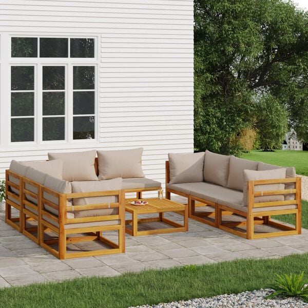 vidaXL 9-tlg. Garten-Lounge-Set mit Taupe Kissen Massivholz