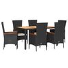 vidaXL 7-tlg. Garten-Essgruppe mit Kissen Schwarz Poly Rattan