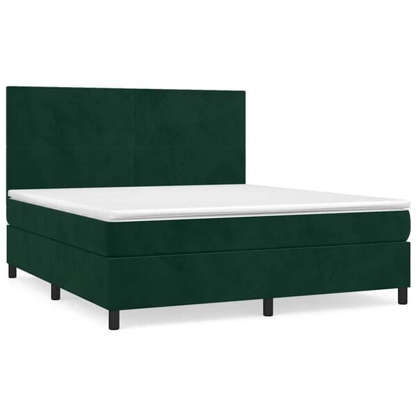 vidaXL Boxspringbett mit Matratze Dunkelgr&uuml;n 180x200 cm Samt
