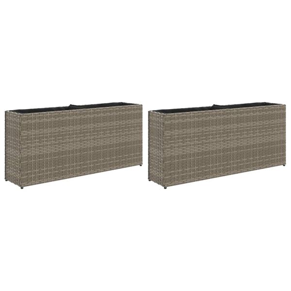 vidaXL Pflanzk&uuml;bel mit 2 T&ouml;pfen 2 Stk. Grau 90x20x40 cm Poly Rattan