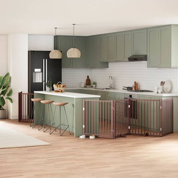 vidaXL 6-tlg. Hundetor mit T&uuml;r Faltbar Braun 480 cm Pappelholz