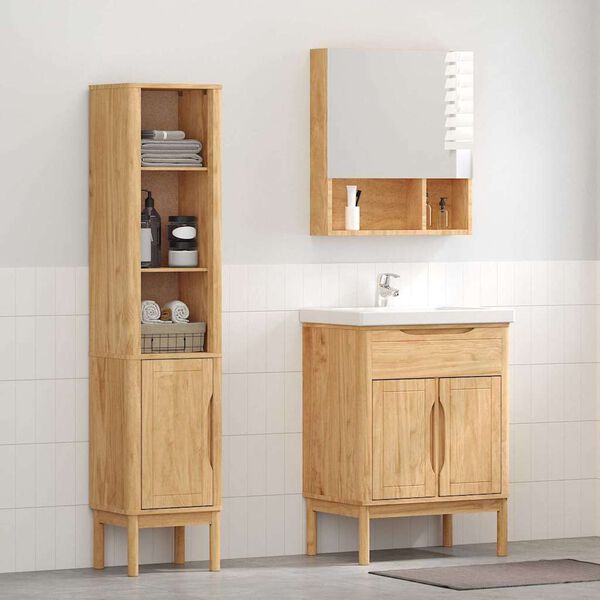 vidaXL Badezimmerm&ouml;bel-Set mit T&uuml;r 2 pcs Wachsbraun Massivholz Kiefer