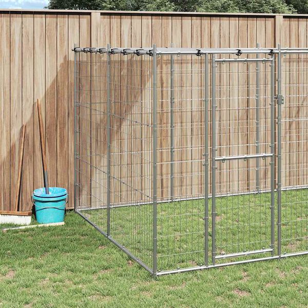 vidaXL Outdoor-Hundezwinger mit &Uuml;berdachung Verzinkter Stahl 12,1 m&sup2;