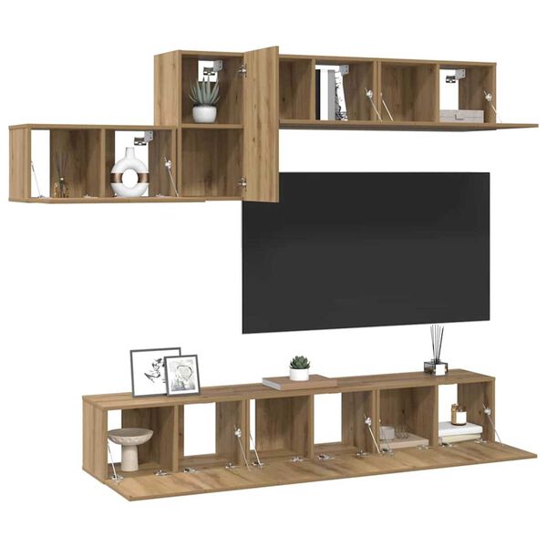 vidaXL TV-Schrank-Set Wandmontiert 7 pcs Artisan-Eiche 60 x 30 x 30 cm