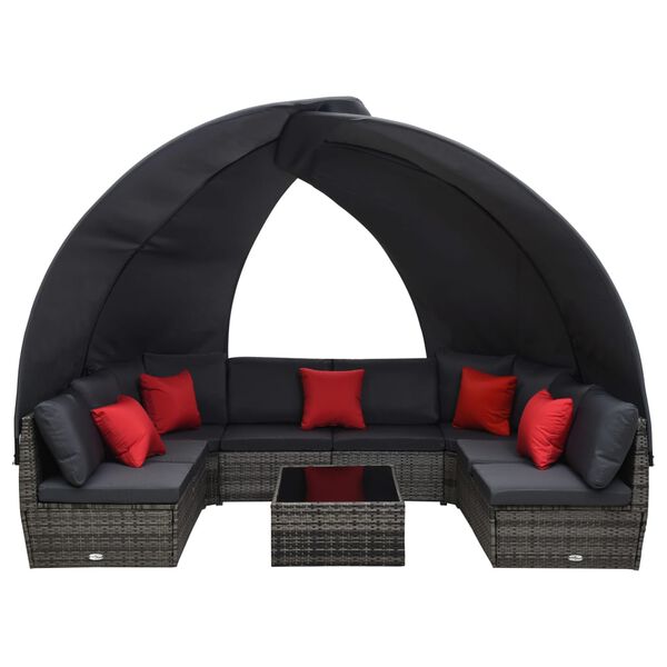vidaXL 9-tlg. Garten-Lounge-Set mit Sonnendach Poly Rattan Anthrazit