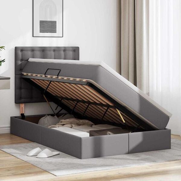 vidaXL Bett mit Stauraum und LED mit LED Grau 120 x 190 cm Kunstleder