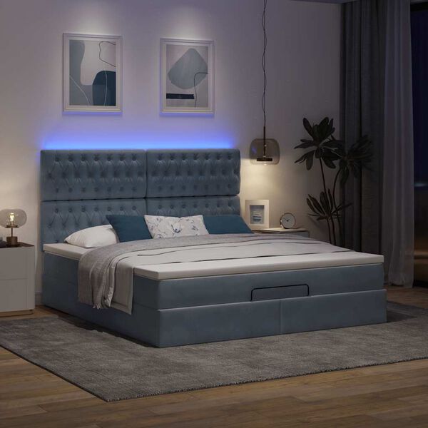 vidaXL Ottoman-Bett mit Matratzen & LEDs Dunkelgrau 180x200 cm Samt