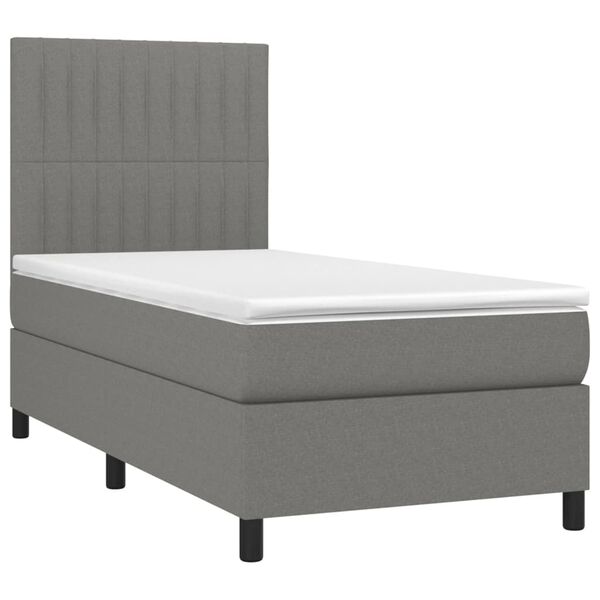 vidaXL Boxspringbett mit Matratze & LED Dunkelgrau 90x200 cm Stoff