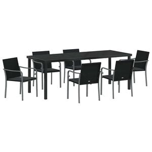 vidaXL Garten Essgruppe 7 pcs Schwarz und Grau PE-Rattan