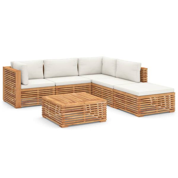 vidaXL 6-tlg. Garten-Lounge-Set mit Creme Kissen Massivholz Teak