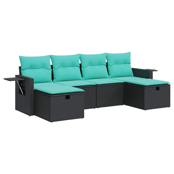 vidaXL 6-tlg. Garten-Sofagarnitur mit Kissen Schwarz Poly Rattan