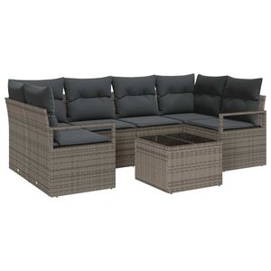 vidaXL Garten-Sofa-Set 7 pcs Grau Poly-Rattan und Stahl und Glas