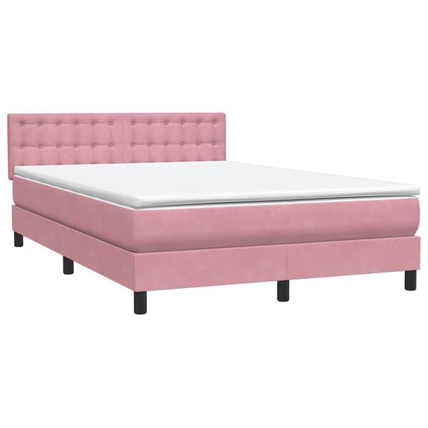 vidaXL Boxspringbett mit Matratze Rosa 140x220 cm Samt