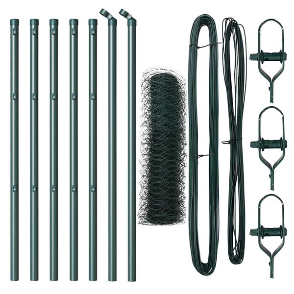 vidaXL Zaunpfosten Gr&uuml;n 10 x 0,4 m (50 mm Netz) Stahl und PVC