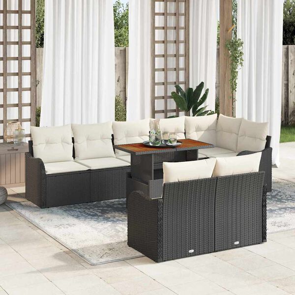 vidaXL Garten-Sofa-Set mit Kissen 9 pcs Schwarz und Creme