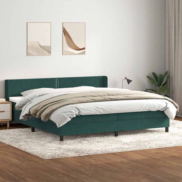 vidaXL Boxspringbett mit Matratze Dunkelgr&uuml;n 180x220 cm Samt
