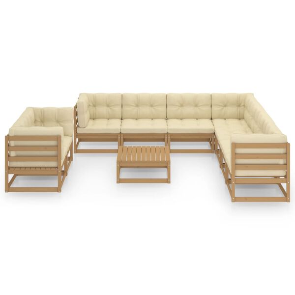vidaXL 10-tlg. Garten-Lounge-Set mit Kissen Honigbraun Massivholz