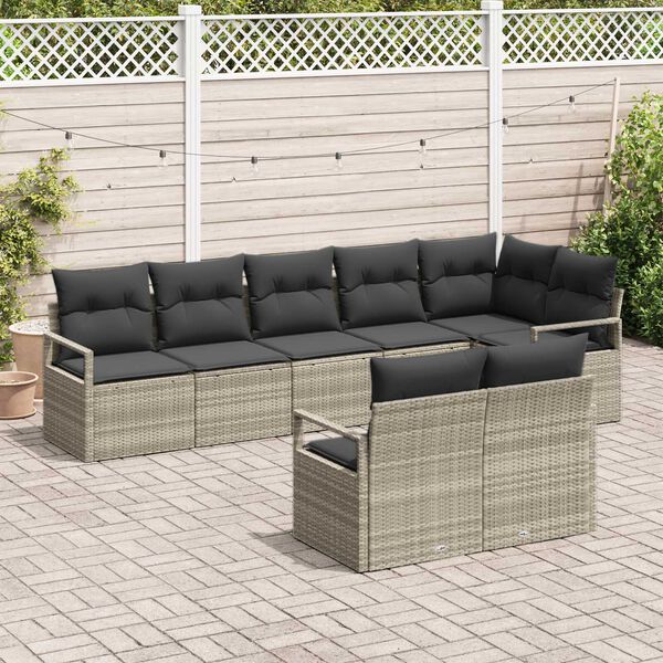 vidaXL Gartensofa-set mit Kissen 8 pcs Hellgrau Poly-Rattan