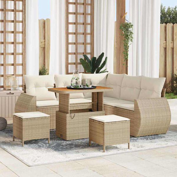 vidaXL Gartensofa-set mit Kissen 8 pcs Beige und Creme Poly-Rattan