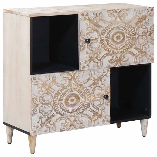 vidaXL Sideboard mit Speicher Wei&szlig; 80 x 33,5 x 75 cm Massivholz Mango