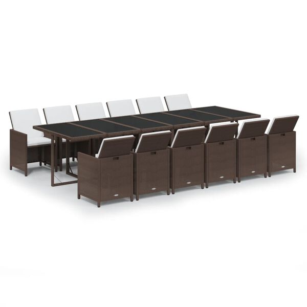 vidaXL 13-tlg. Garten-Essgruppe mit Kissen Poly Rattan Braun