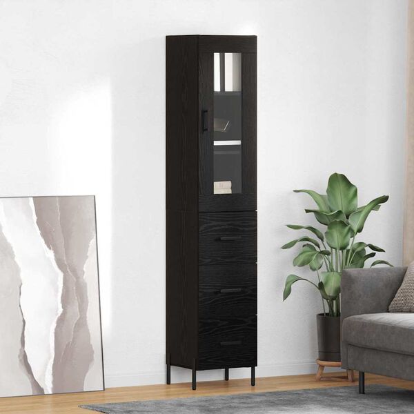 vidaXL Highboard Schwarz Eichen-Optik 34,5 x 34 x 180 cm Holzwerkstoff