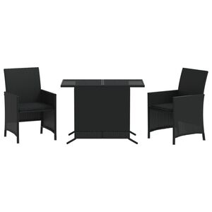 vidaXL 3-tlg. Bistro-Set mit Kissen Schwarz Poly Rattan