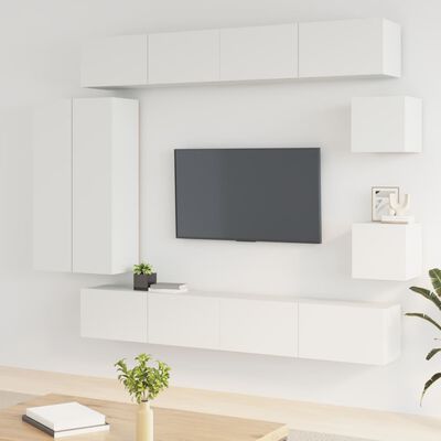 vidaXL 8-tlg. TV-Schrank-Set Weiß Holzwerkstoff