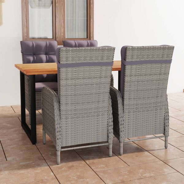 vidaXL 5-tlg. Garten-Essgruppe mit Kissen Poly Rattan Grau