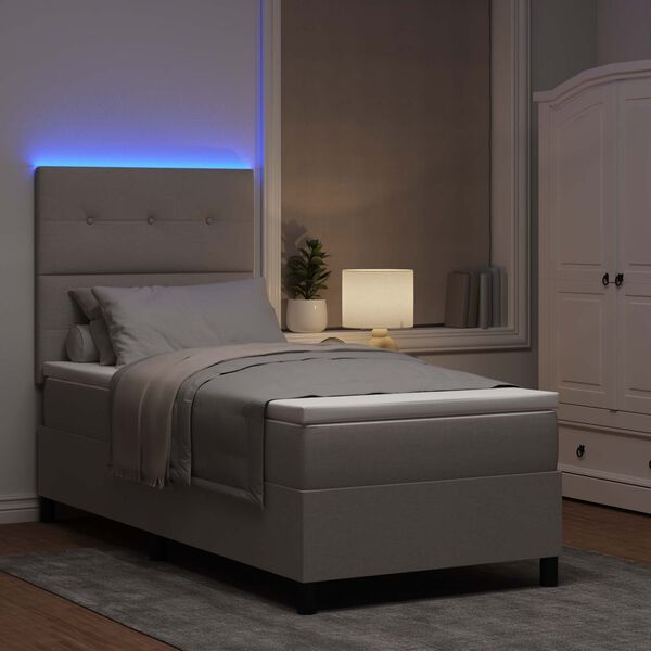 vidaXL Boxspringbett mit Matratze mit LED Taupe 90 x 190 cm Stoff