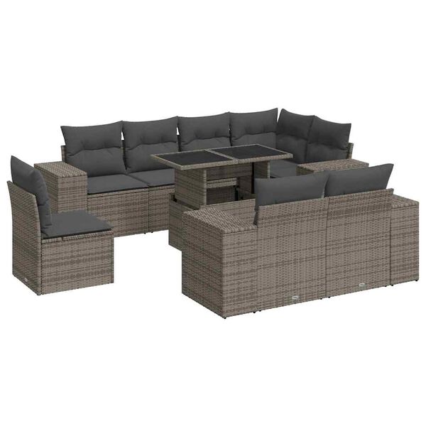 vidaXL 9-tlg. Garten-Sofagarnitur mit Kissen Grau Poly Rattan