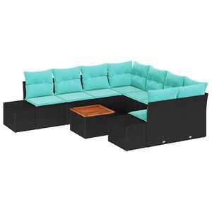 vidaXL Gartensofa-set 9 stk. Schwarz und T&uuml;rkis Poly-Rattan