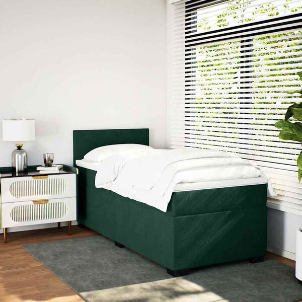 vidaXL Boxspringbett mit Matratze Dunkelgr&uuml;n 90x190 cm Samt