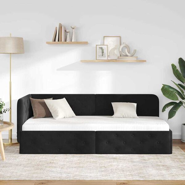 vidaXL Eckbettgestell mit Kopfteil Schwarz 80 x 200 cm Samt