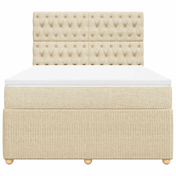 vidaXL Boxspringbett mit Matratze Creme 140x190 cm Stoff