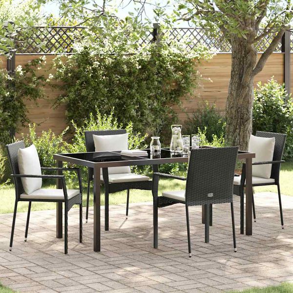 vidaXL Garten Essgruppe mit Kissen 5 pcs Schwarz Poly-Rattan