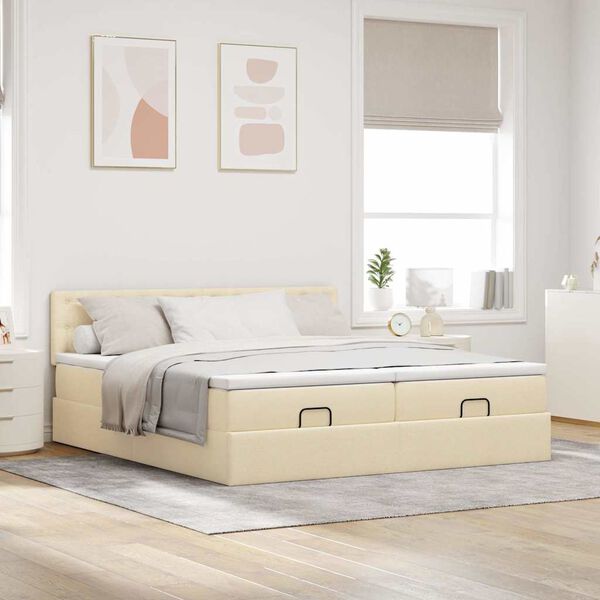 vidaXL Ottoman-Bett mit Matratzen Creme 160x200 cm Stoff