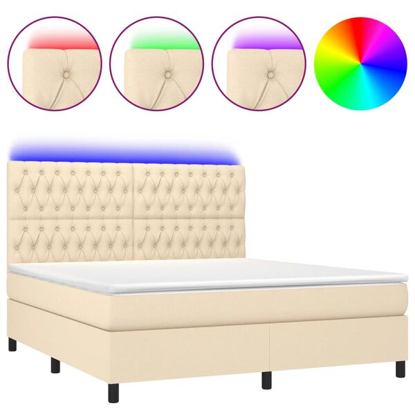 vidaXL Boxspringbett mit Matratze & LED Creme 180x200 cm Stoff