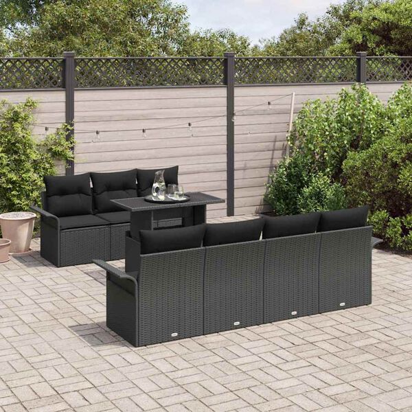 vidaXL Gartensofa-set mit Kissen 8 pcs Schwarz Poly Rattan