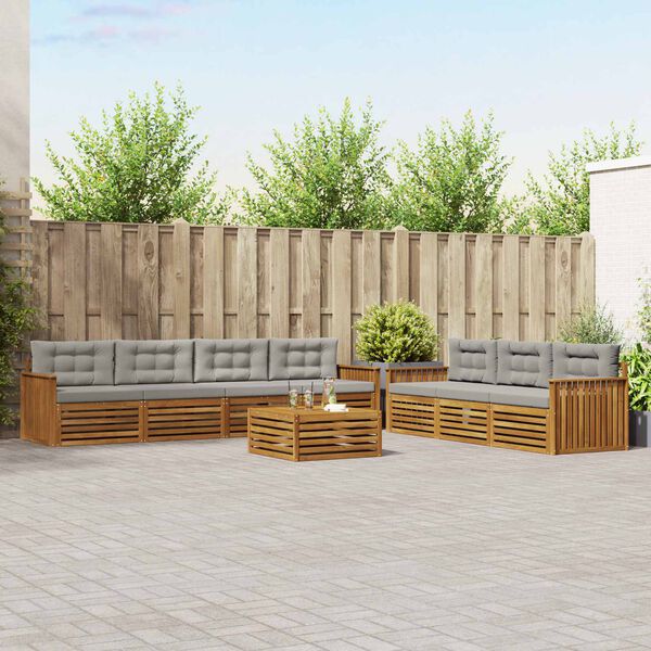 vidaXL Outdoor-Sofagarnitur mit Kissen 8 pcs Nat&uuml;rlich und Hellgrau