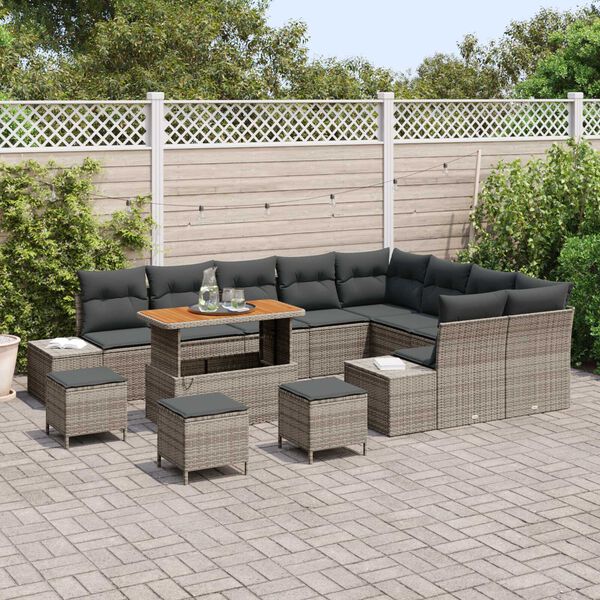 vidaXL Garten-Sofa-Set mit Kissen 13 pcs Hellgrau und Dunkelgrau